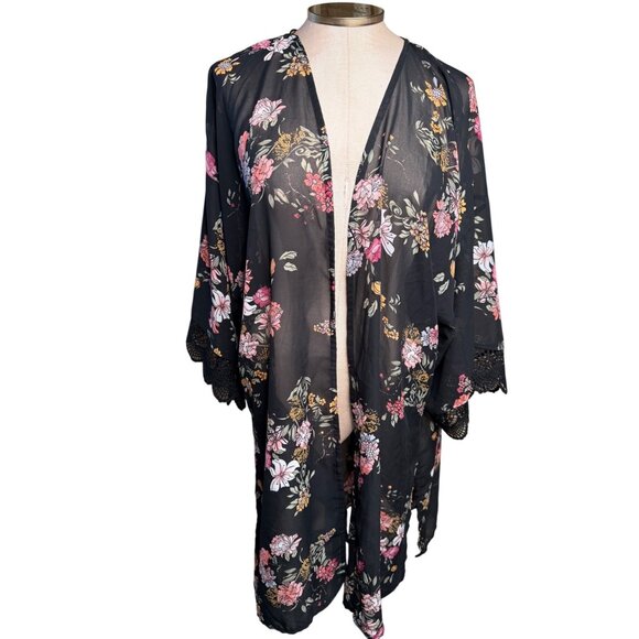 Wallflower Tops - WallFlower Womens 2x Floral Duster Kimono Open Lace Whimsigoth fairy grunge read